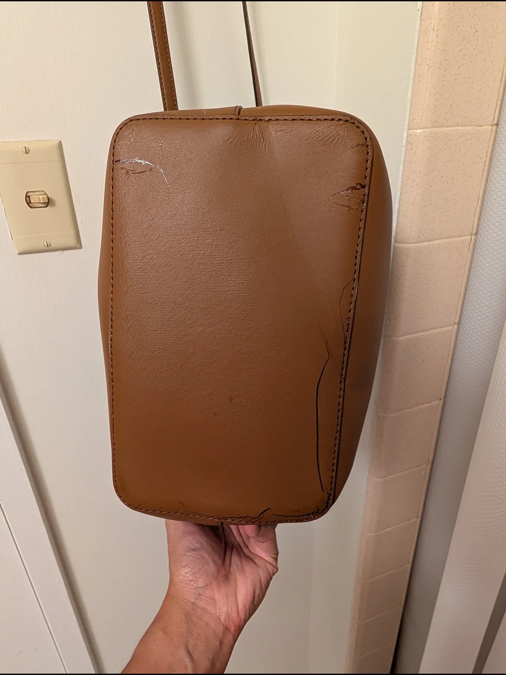 Lauren Ralph Lauren Brown Leather Bucket Bag with Orange Lining